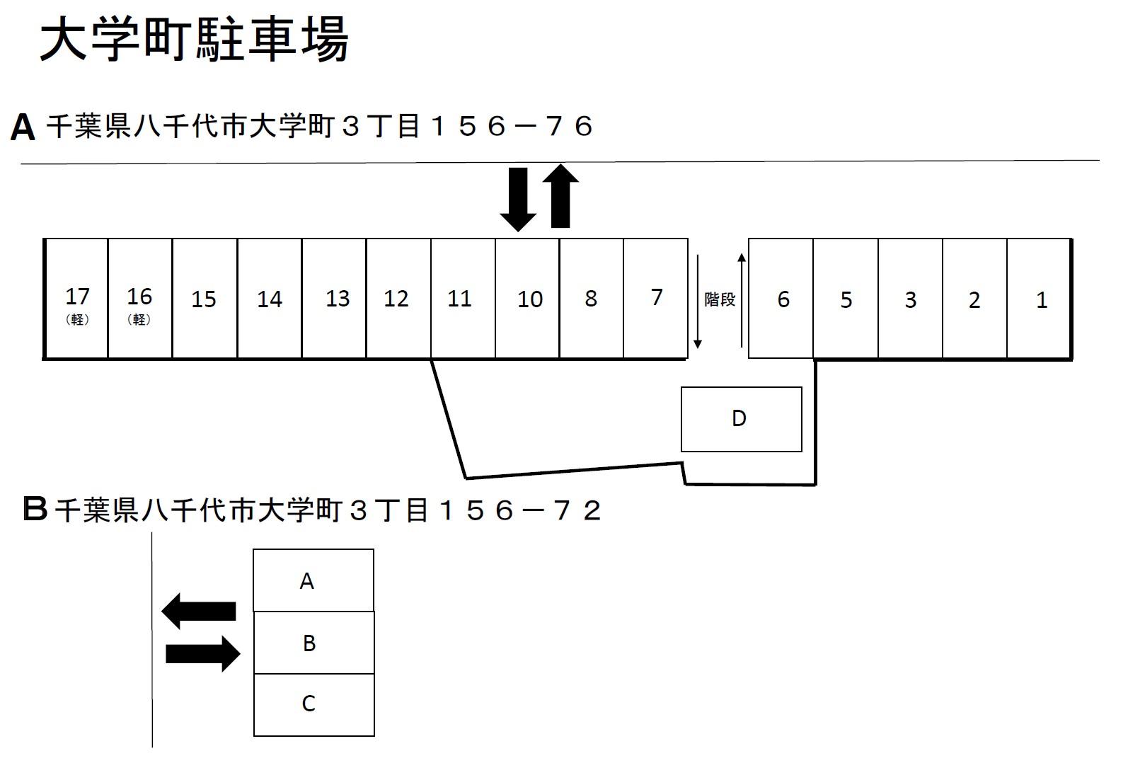 大学町駐車場A・Bの駐車配置図