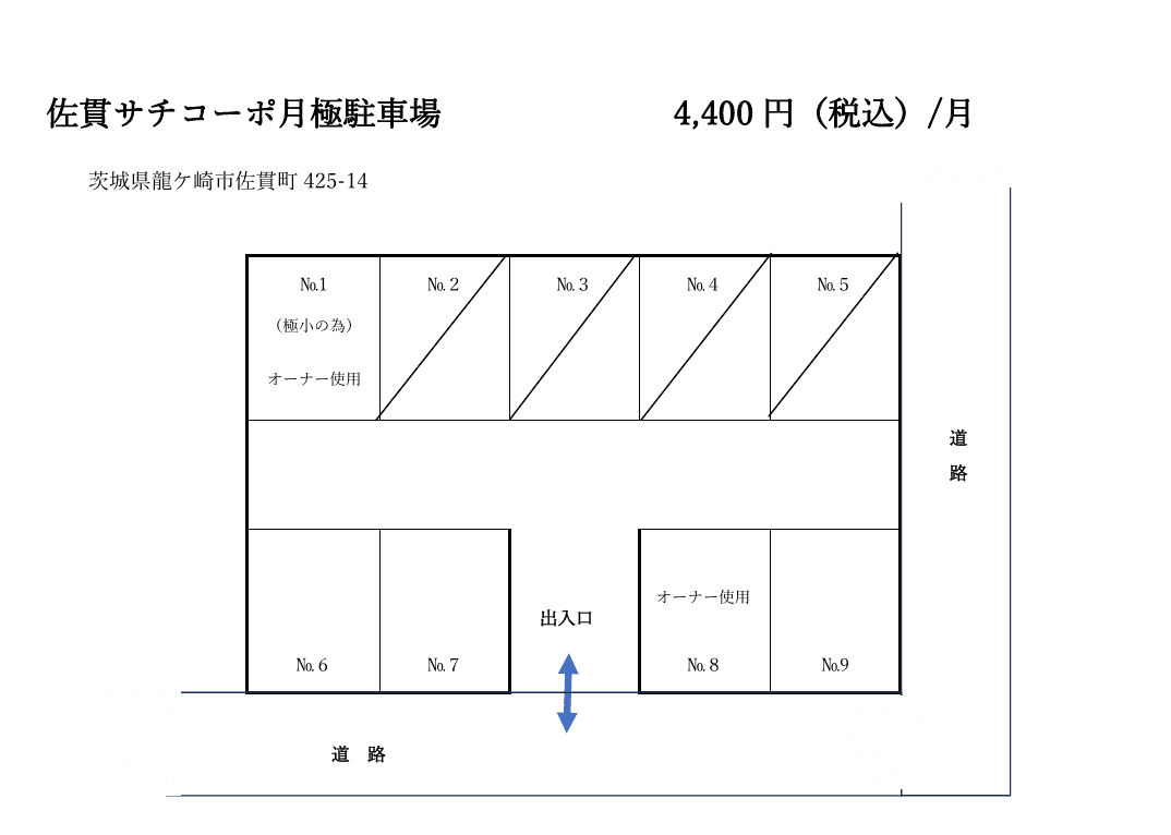 サチコーポ月極駐車場の駐車配置図