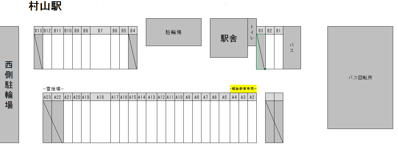 村山駅駐車場の駐車配置図