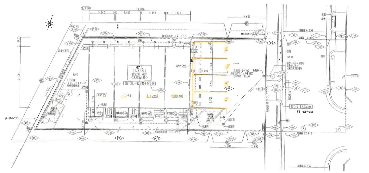 A:X Nabekataの駐車配置図