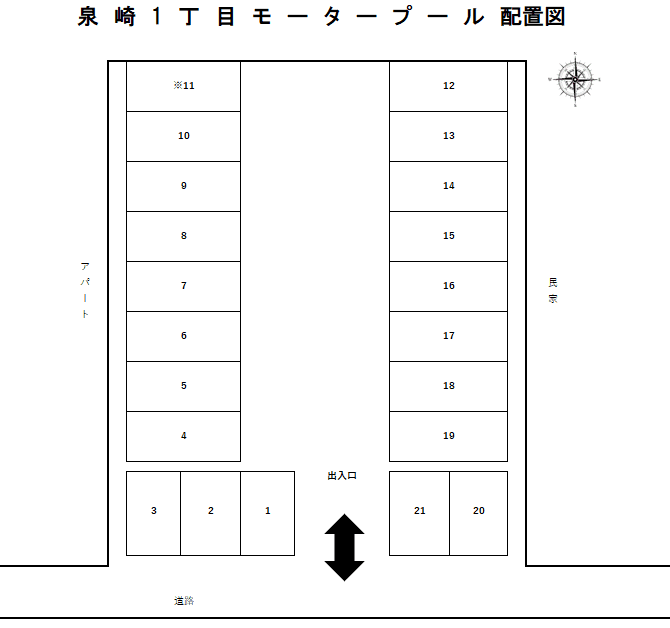 泉崎1丁目モータープールの駐車配置図
