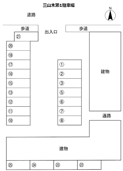 三山木第1駐車場の駐車配置図
