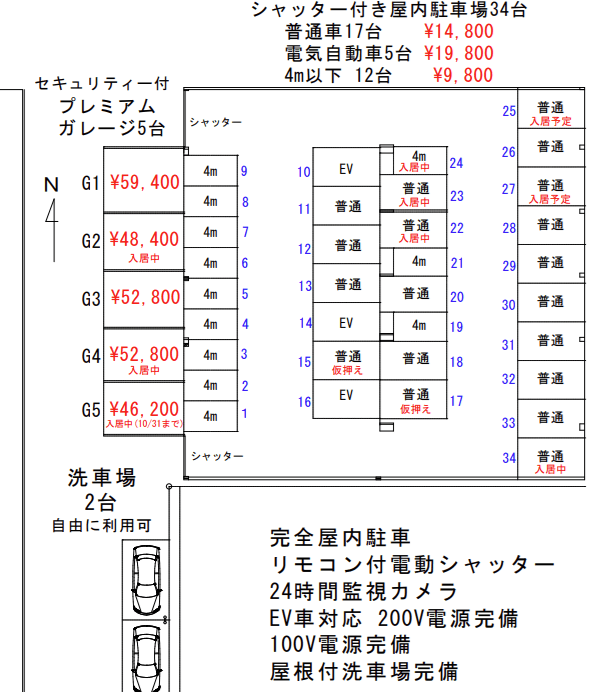 9800円~完全屋内リモコン電動シャッター付駐車場(いずみS&G木太)の駐車配置図