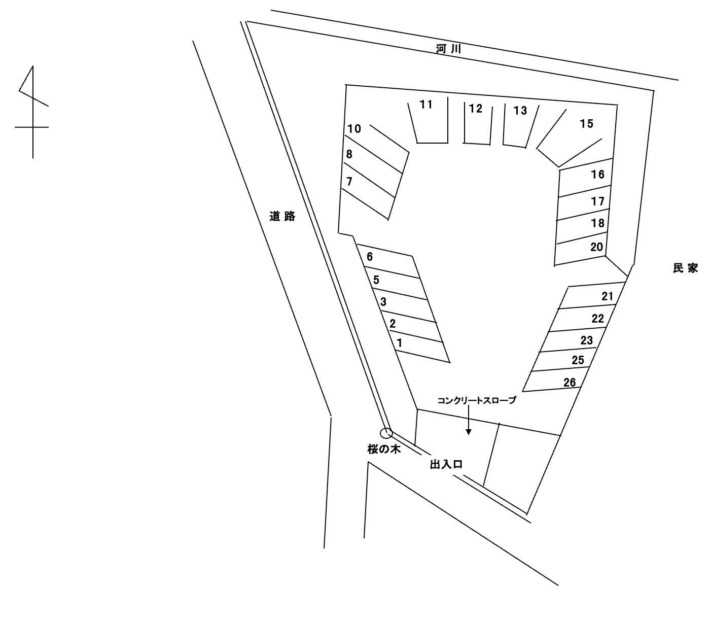 夕陽丘駐車場の駐車配置図