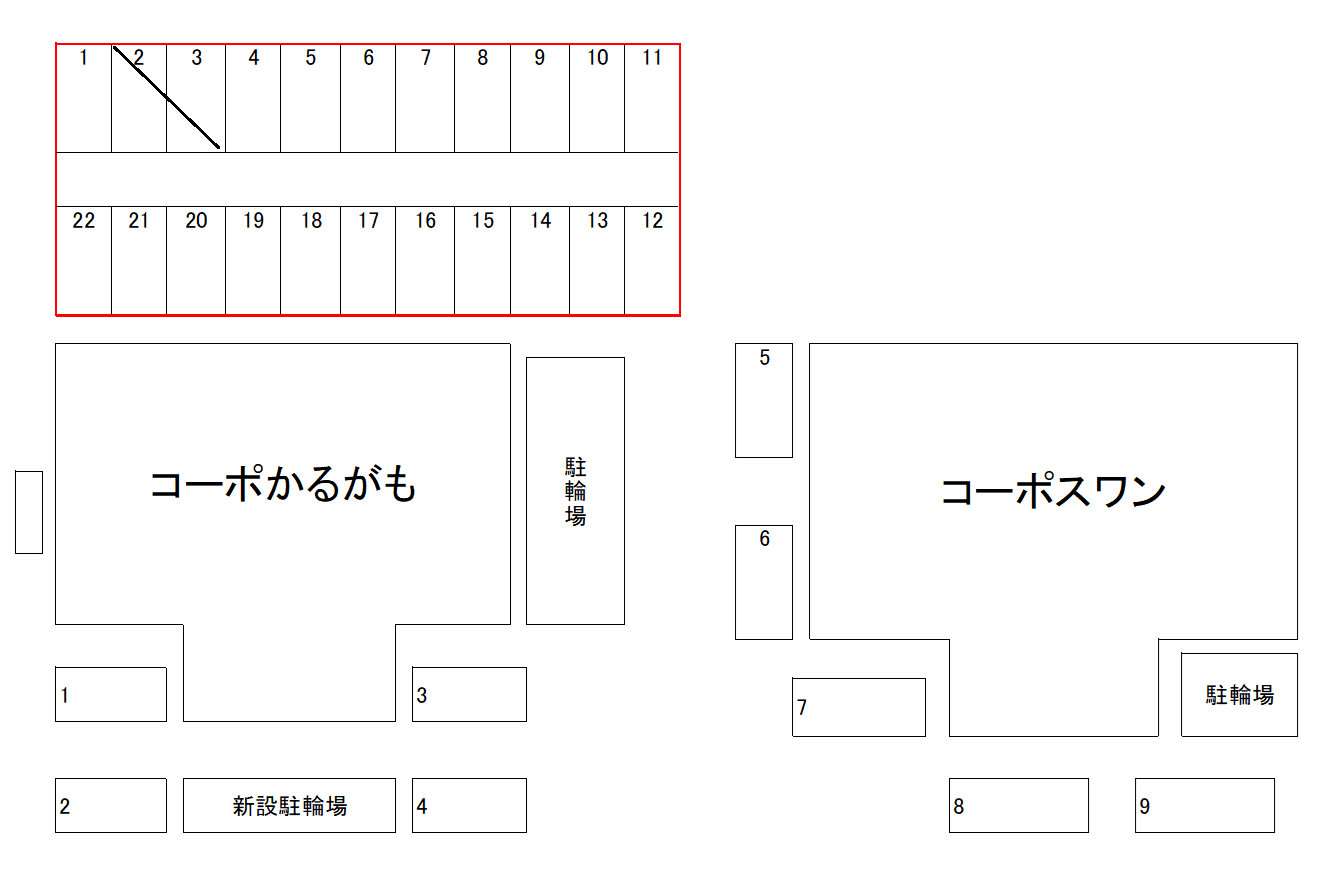 コーポスワン・かるがも第二駐車場の駐車配置図