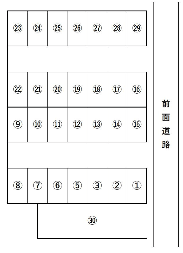 山田月極有料駐車場の駐車配置図