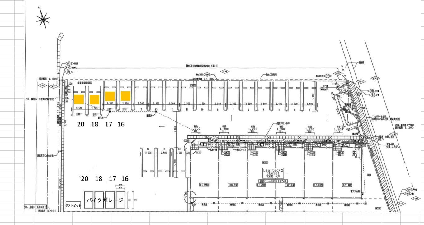 140777 QUALL敷地内バイクガレージ(ガレージと駐車場1台セット)の駐車配置図