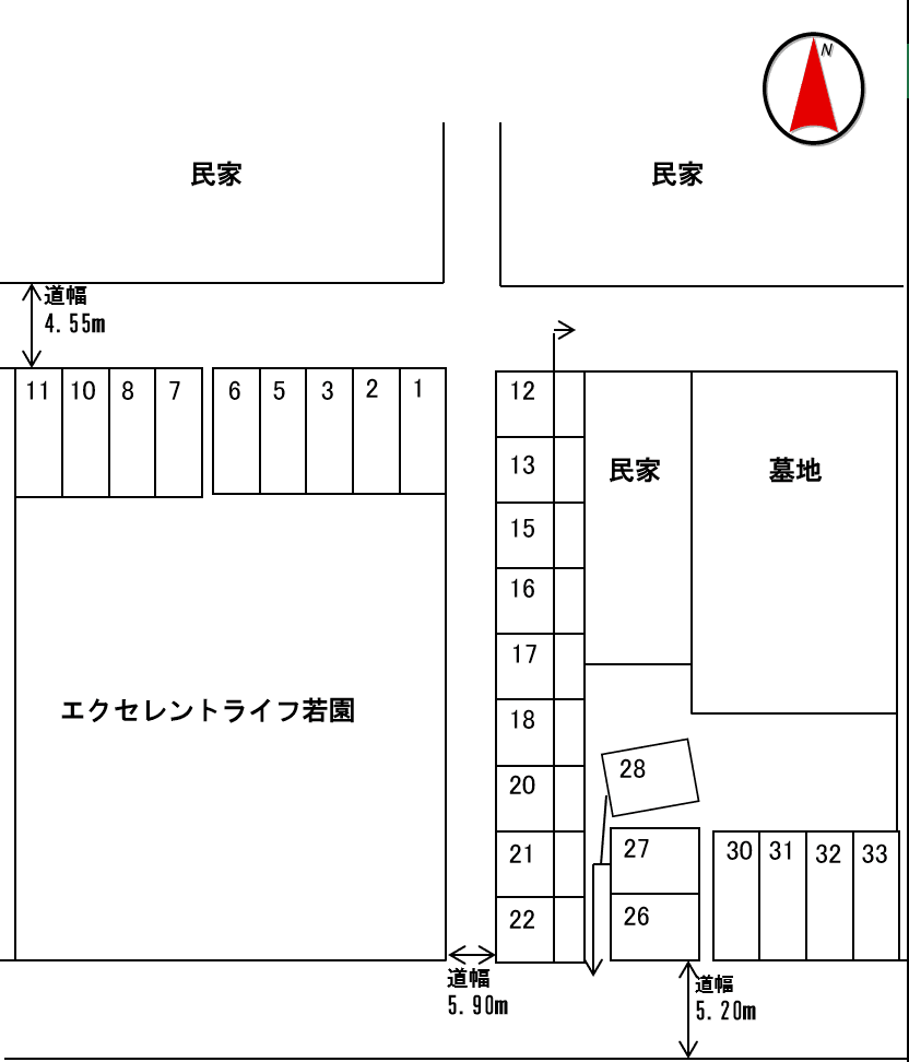 エクセレントライフ若園モータープールの駐車配置図