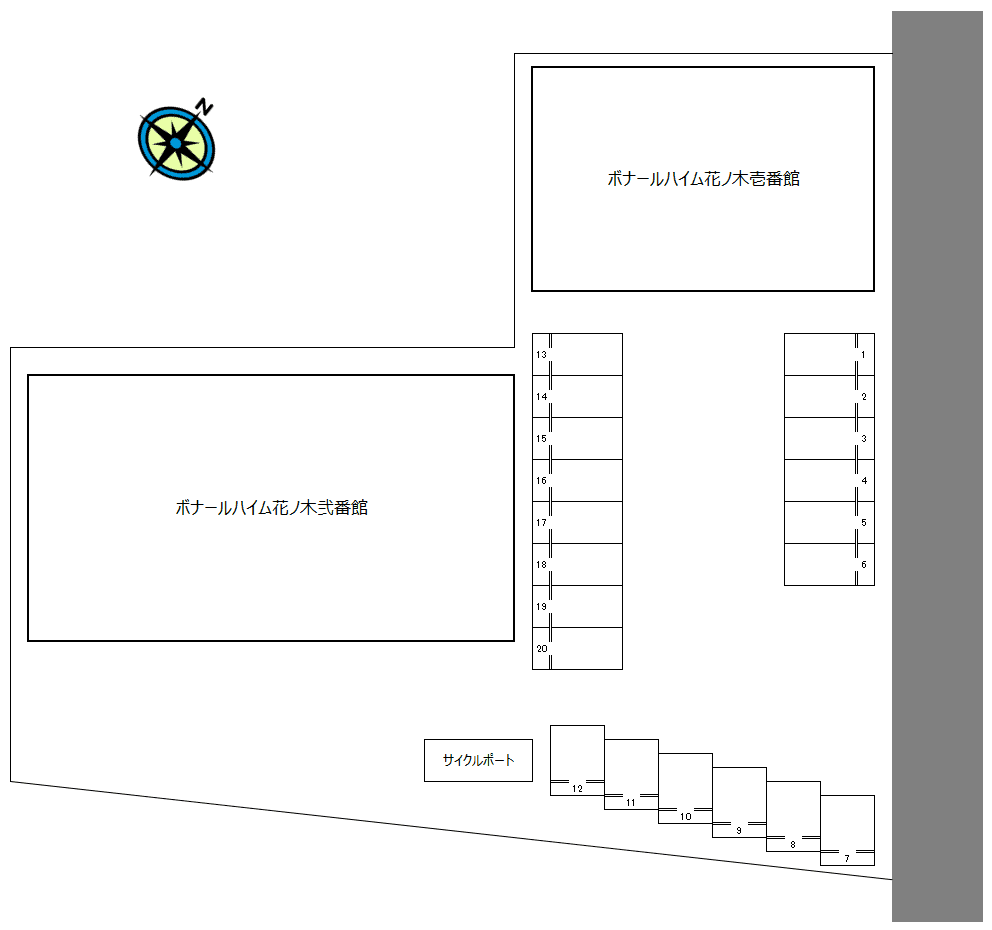ボナールハイム花ノ木壱番館・弐番館共同駐車場の駐車配置図