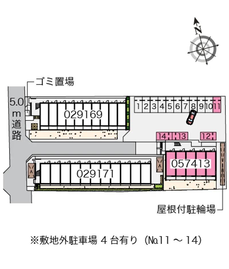 クレイノプラテリーアⅢ(57413) 敷地外駐車場の駐車配置図
