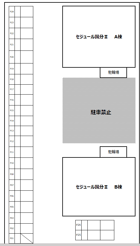 セジュール国分Ⅱ 共同駐車場の駐車配置図