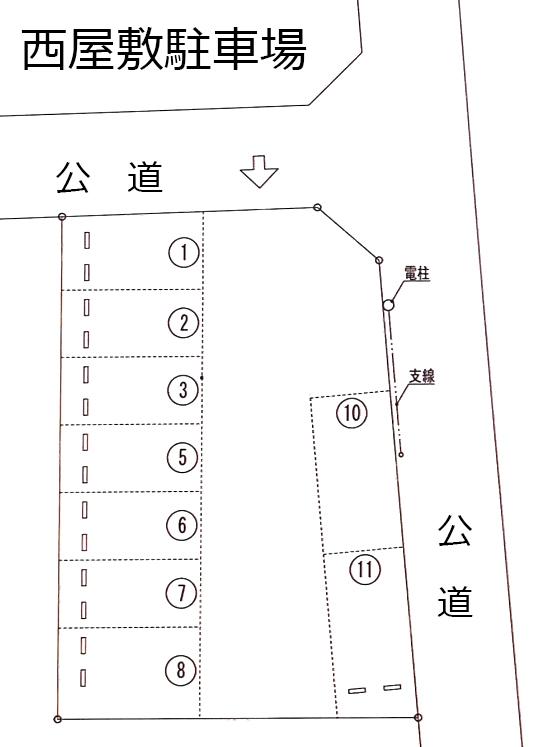 西屋敷駐車場の駐車配置図