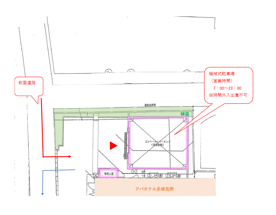 アパホテル赤坂見附駐車場の駐車配置図