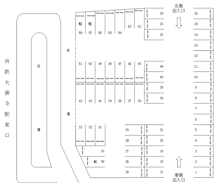 駅東有料駐車場の駐車配置図