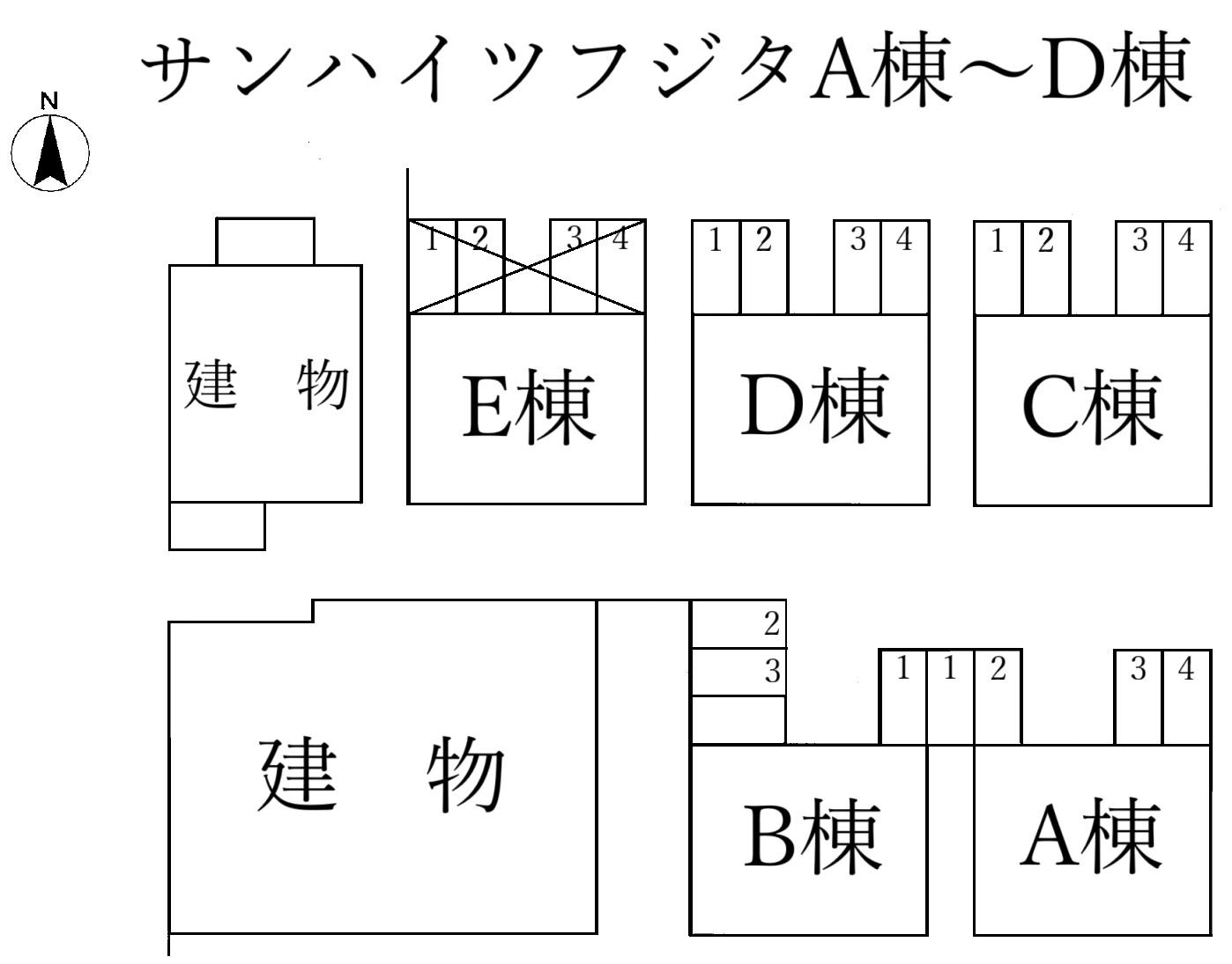 サンハイツフジタA棟~D棟の駐車配置図