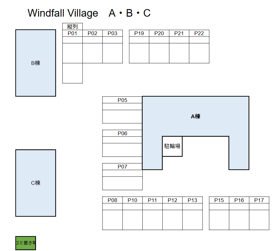 Windfall Village A・B・Cの駐車配置図