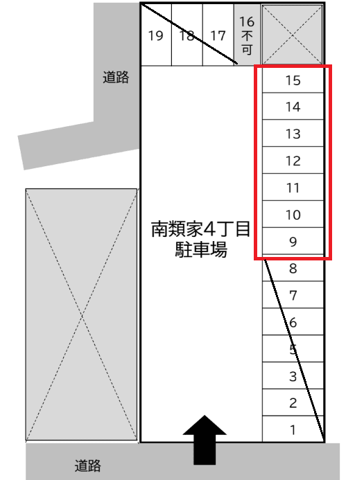 南類家4丁目駐車場(No9~No15)の駐車配置図