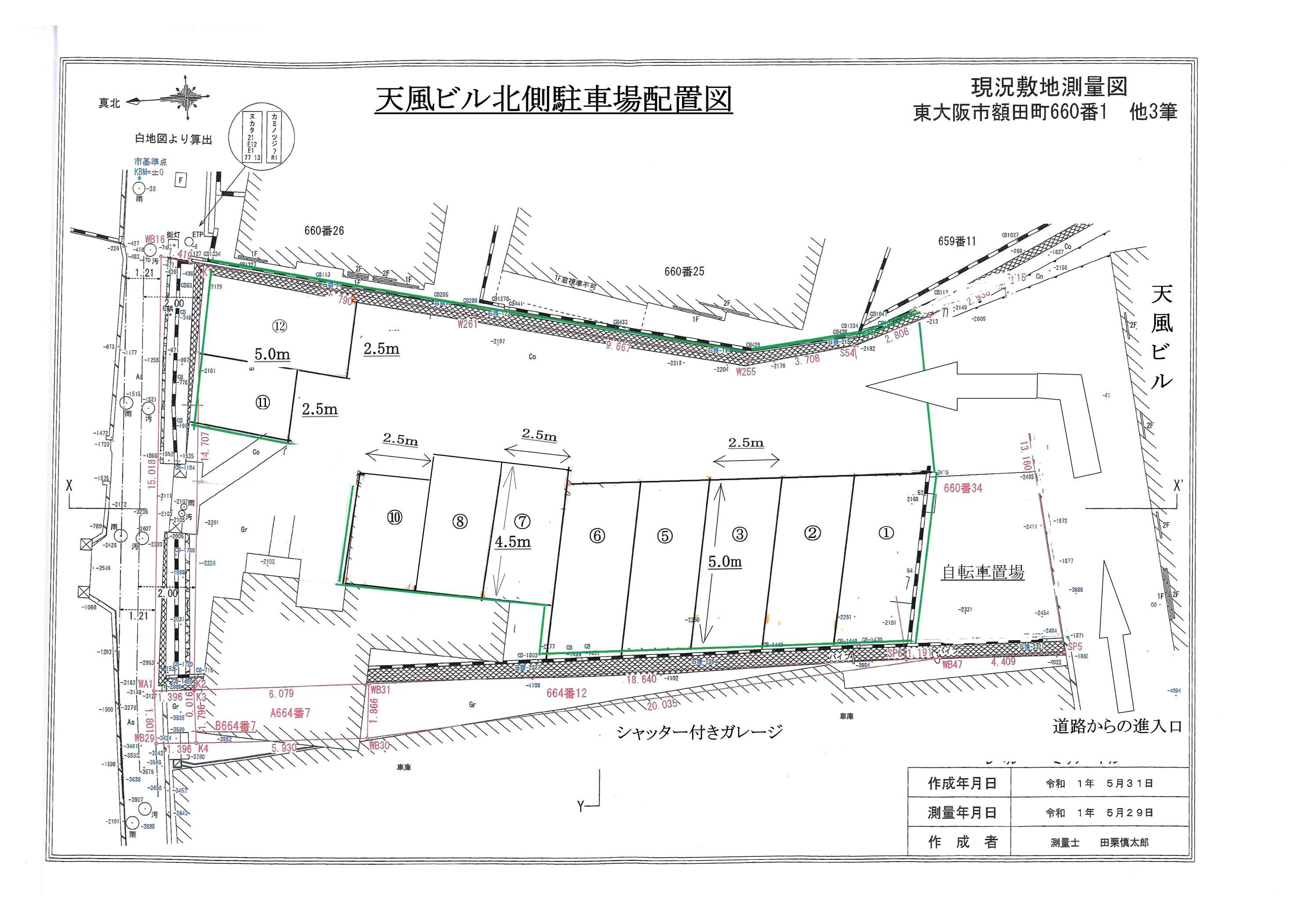 天風ビル北側駐車場の駐車配置図