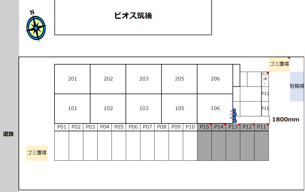 ビオス筑後の駐車配置図