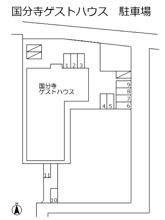 国分寺ゲストハウス 駐車場の駐車配置図