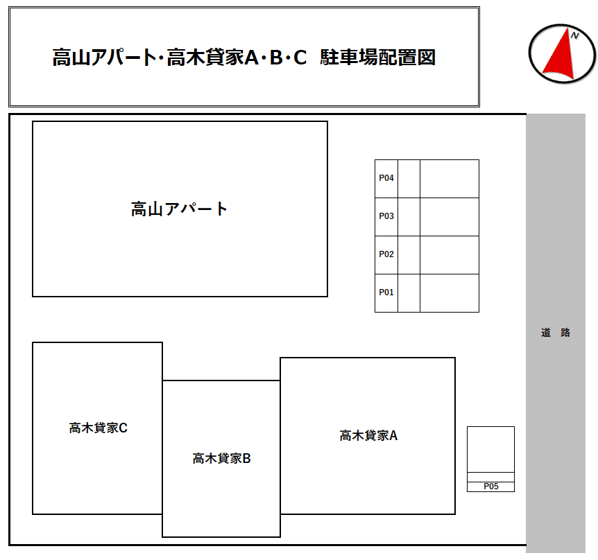 高山アパートの駐車配置図
