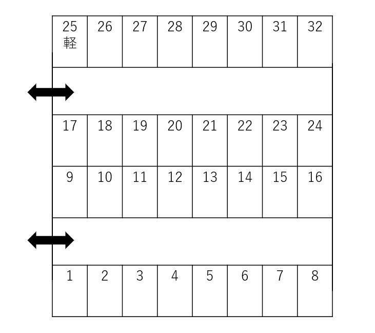 棟高Kパーキングの駐車配置図
