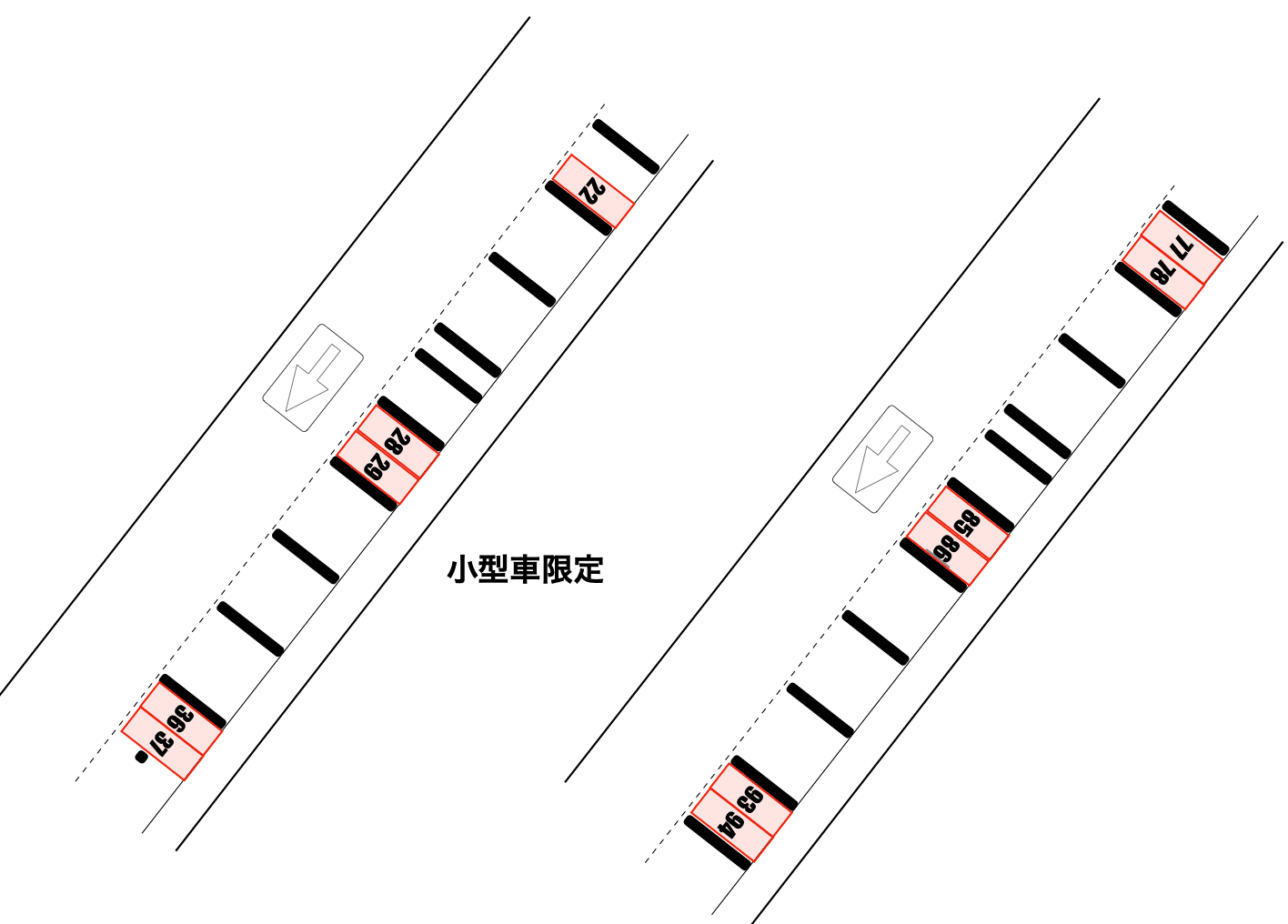 川崎日進町駐車場 小型車限定の駐車配置図