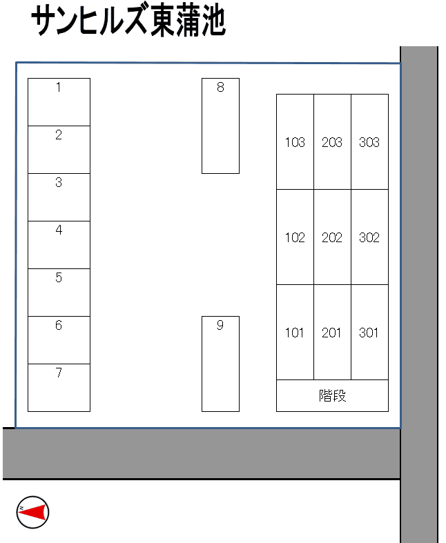 サンヒルズ東蒲池の駐車配置図
