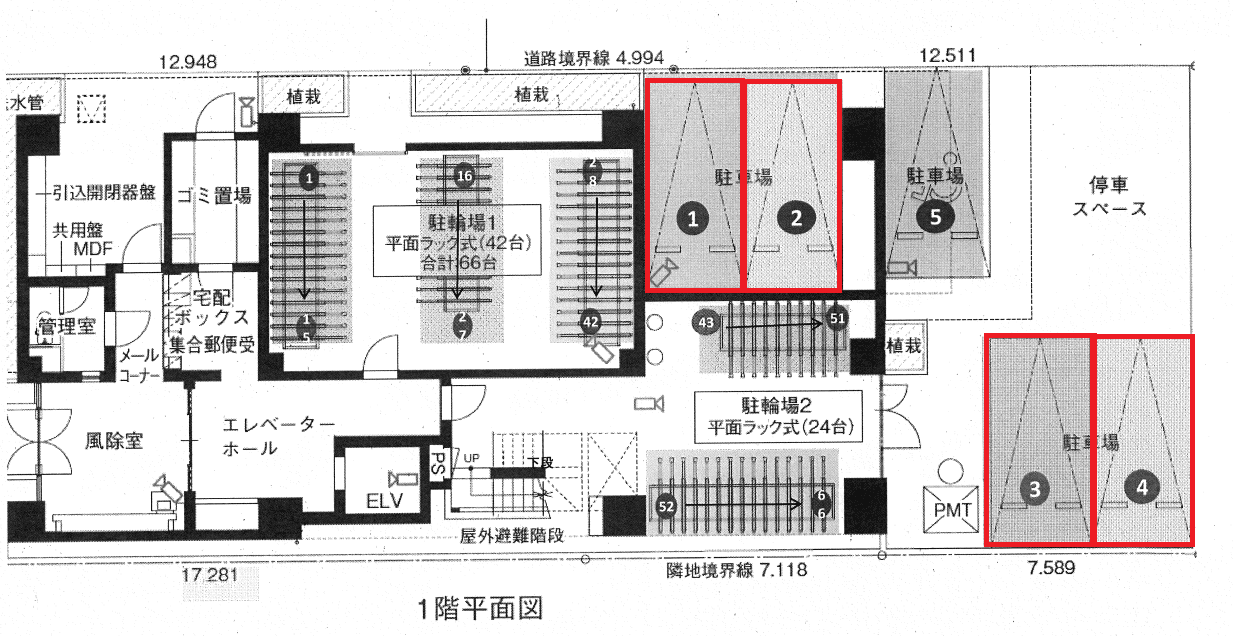 クレア田端プレミアレジデンスの駐車配置図
