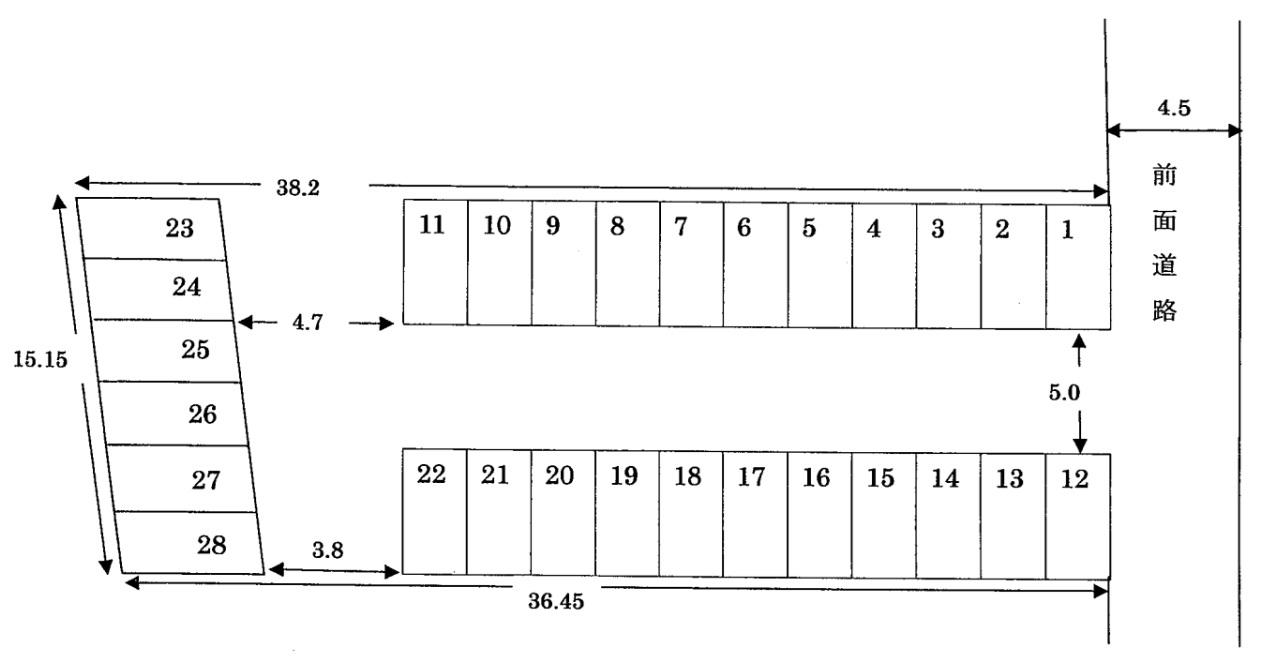 第2川中モータープールの駐車配置図