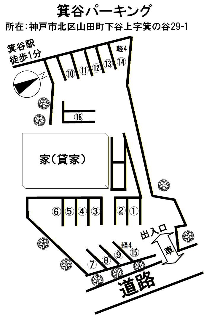 箕谷パーキングの駐車配置図