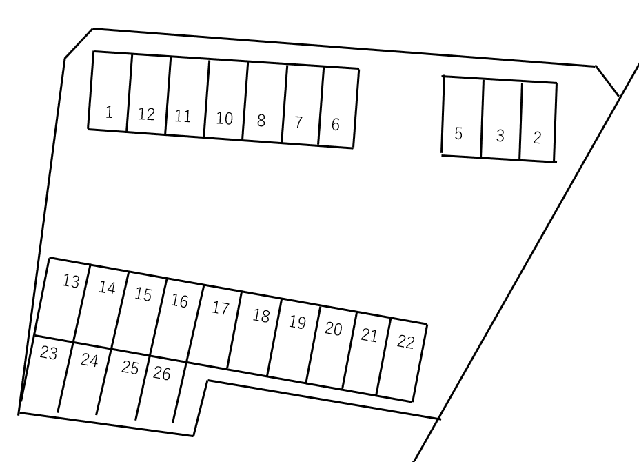 鶴山コーポ跡駐車場の駐車配置図