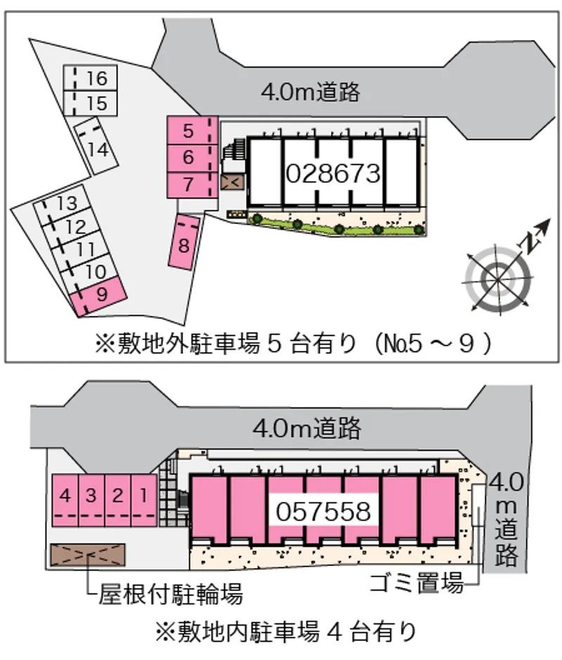 クレイノSⅡ(57558) 敷地外駐車場の駐車配置図