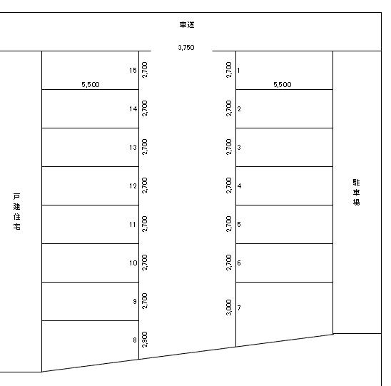 第14駐車場の駐車配置図