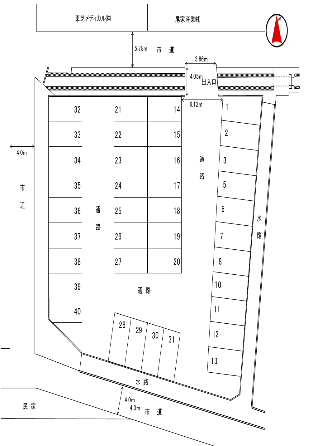 平野モータープールの駐車配置図
