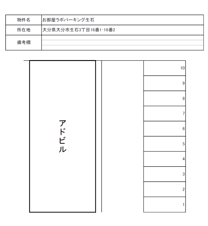 お部屋ラボパーキング生石の駐車配置図