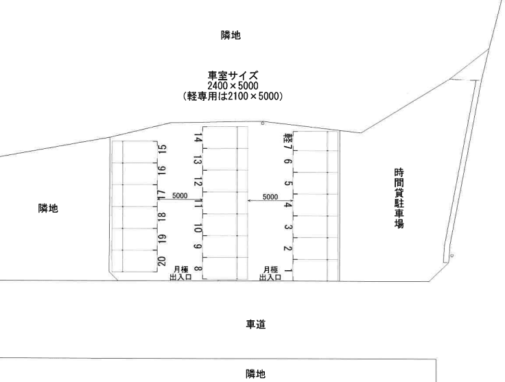 宮前区水沢三丁目月極駐車場の駐車配置図