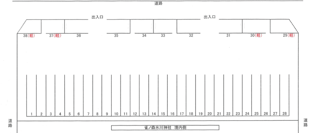雀ノ森駐車場の駐車配置図
