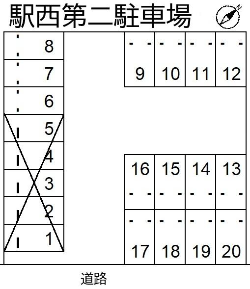 駅西第二駐車場の駐車配置図