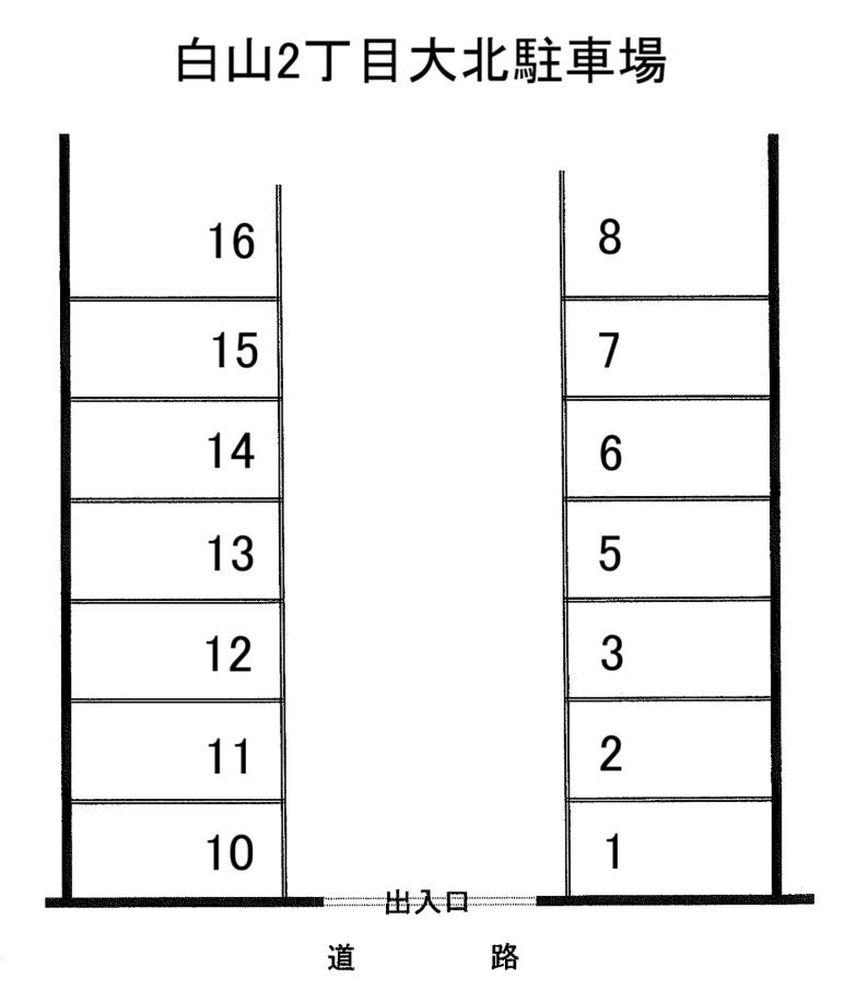 白山2丁目大北駐車場の駐車配置図