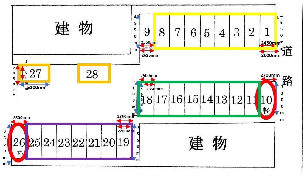 入江パーキングの駐車配置図