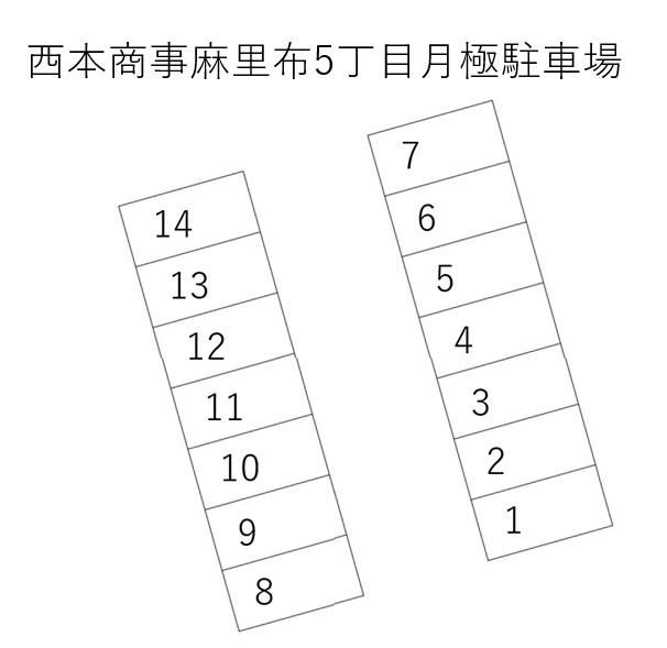西本商事麻里布5丁目月極駐車場の駐車配置図