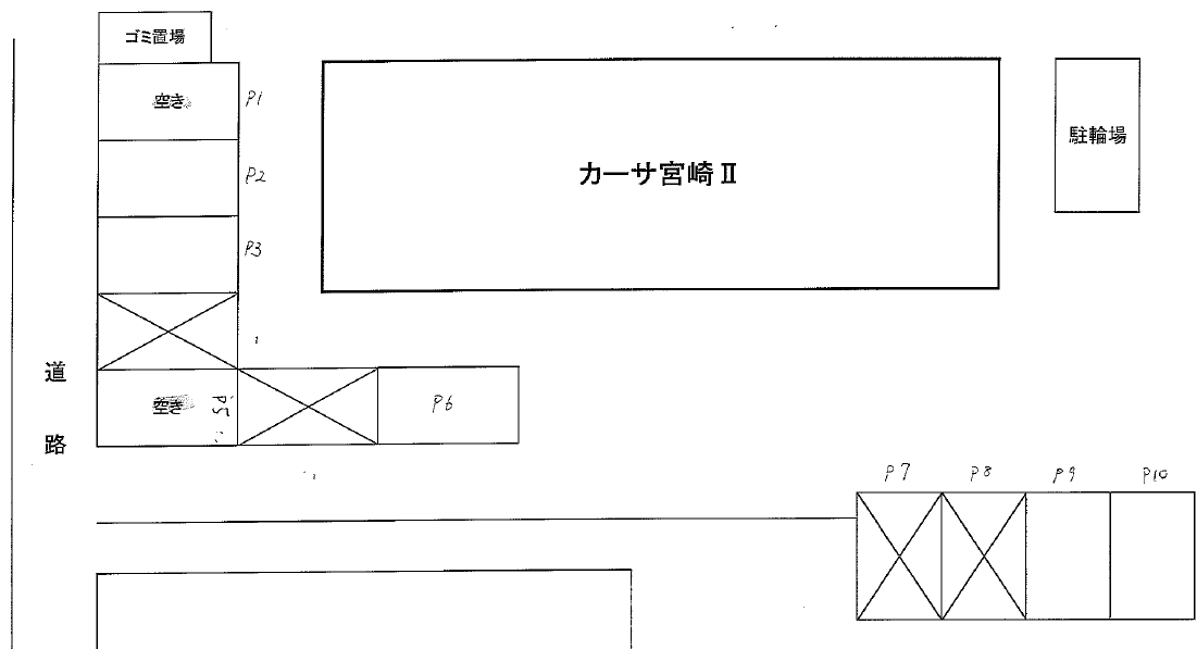 カーサ宮崎Ⅱの駐車配置図