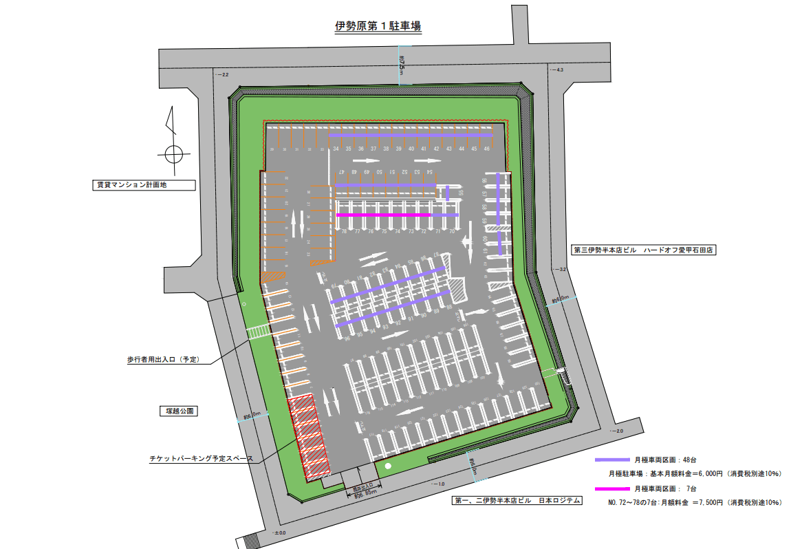 伊勢原第1駐車場の駐車配置図