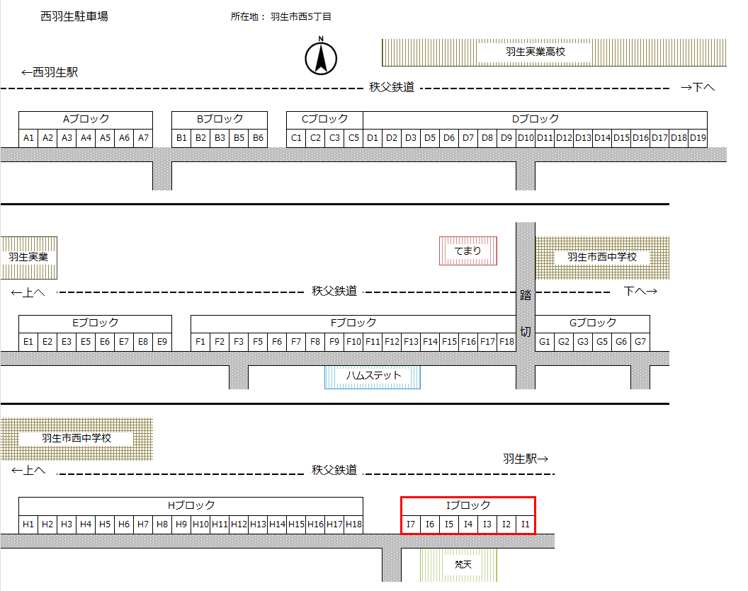 西羽生駐車場Iの駐車配置図