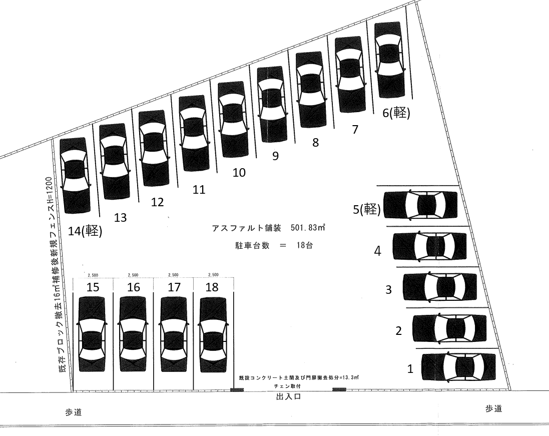 吉塚8丁目月極駐車場の駐車配置図