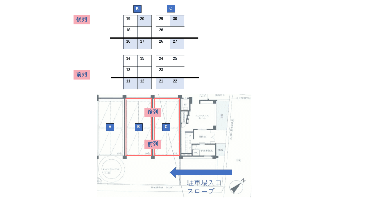 四谷上町11番駐車場の駐車配置図