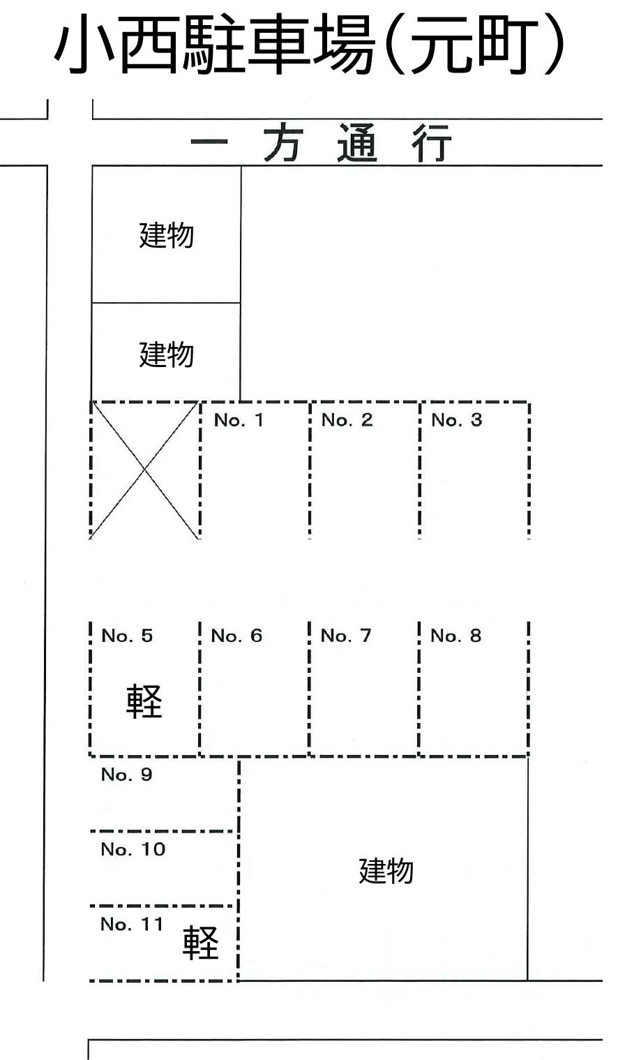 小西駐車場(元町)の駐車配置図