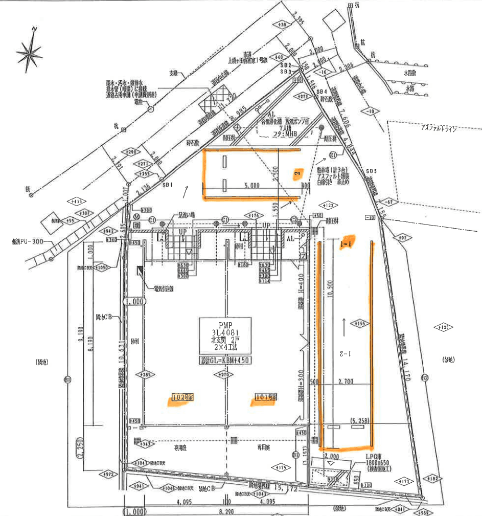 メゾネット シャンテの駐車配置図