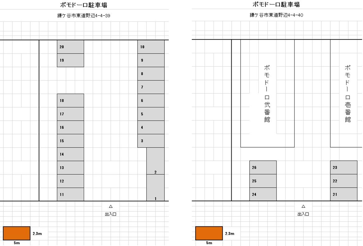 ポモドーロ駐車場の駐車配置図